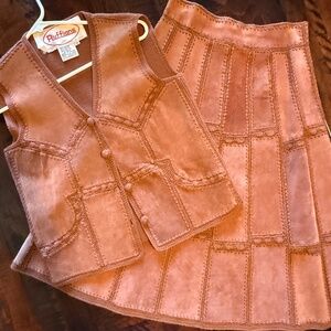 Vtg 60's Ruffians Women’s Leather 2 Piece Set Vest Skirt Sz 10 Rare Western